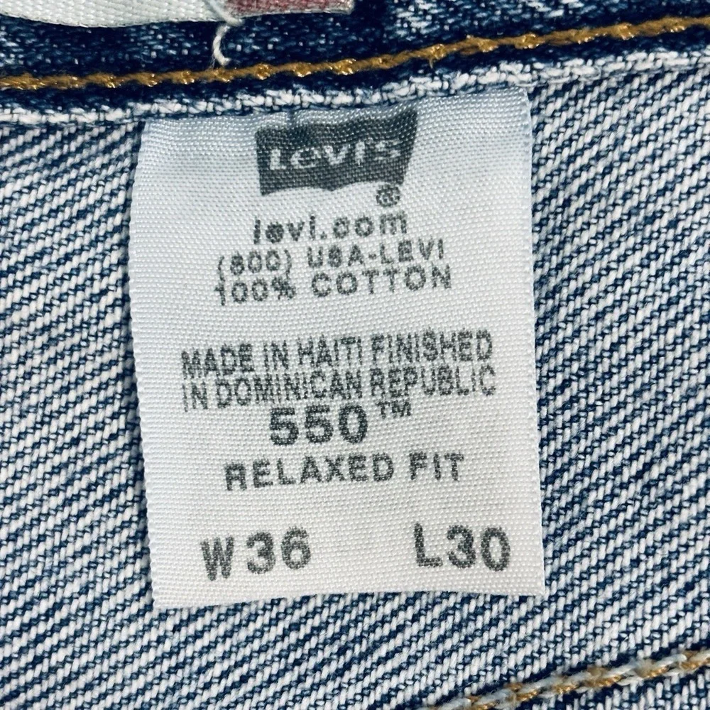 Levi's 550 Relaxed Fit Blue Jeans Men 36W x 29L Cotton More Room in Seat Thighs